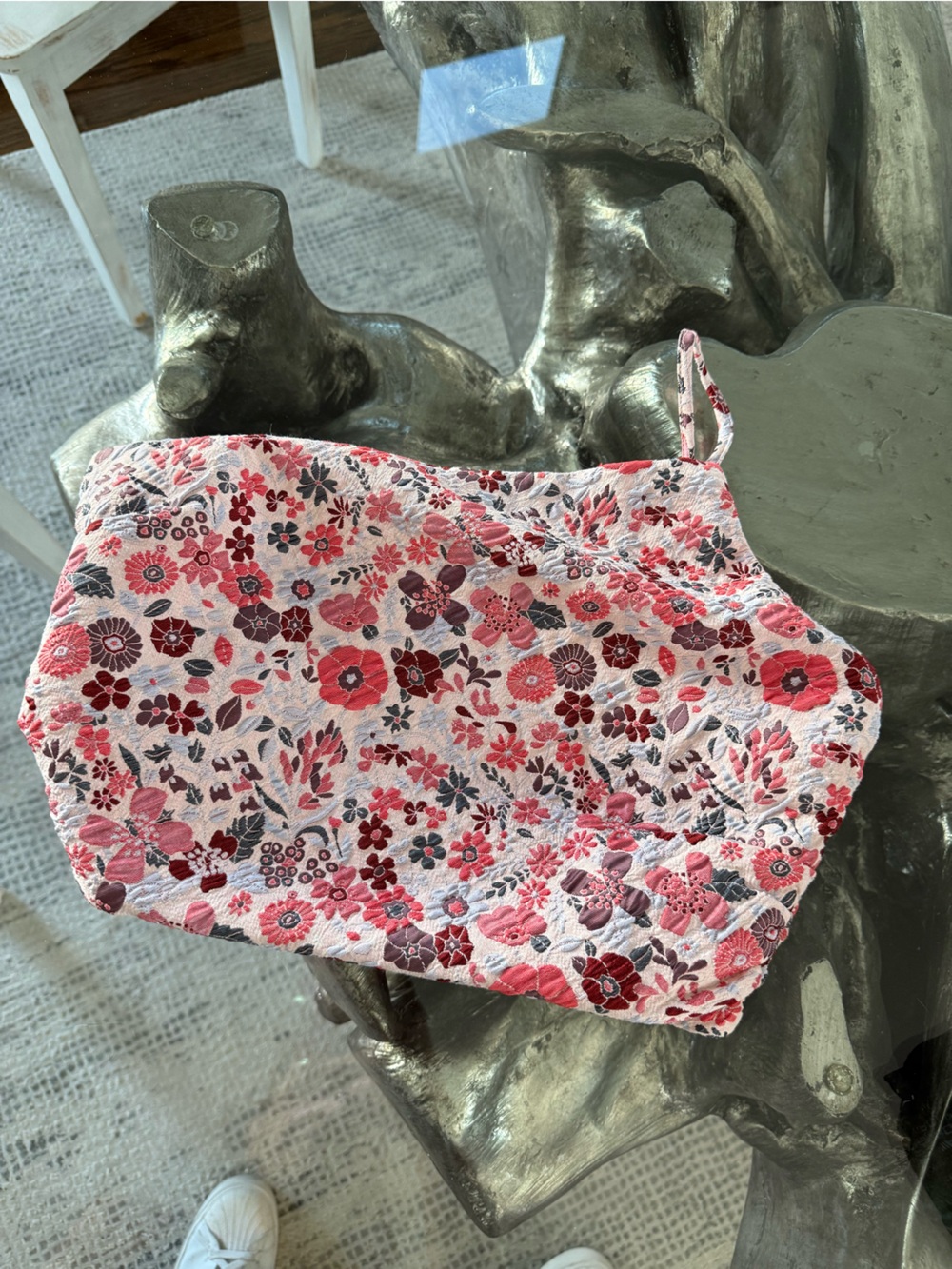Lulu's Pink Red Floral Strapless Top one shoulder